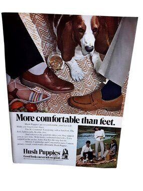 1978 Hush Puppies Shoes Vintage Print Ad Basset Hound Casual Footwear